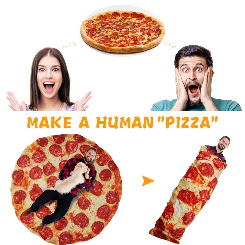 Lhedon Funny Pizza Blanket 71 Inch Novelty Gag Gifts for Men, Women, Teen Boys & Girls. White Elephant Gifts for Christmas & Birthday Realistic Round Food Throw Blanket Soft Flannel - Image 3